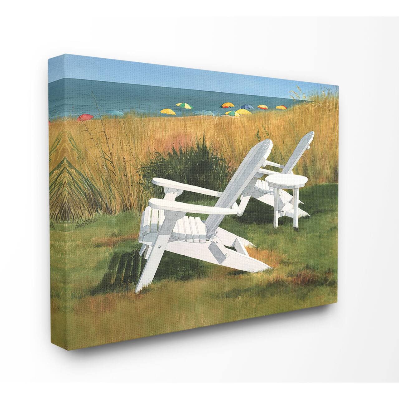 Stupell Industries White Adirondack Chairs by Beach Canvas Wall Art
